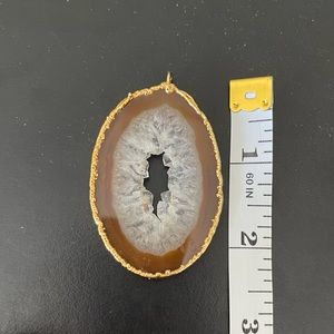 GOLDEN EDGE GEODE SLICE MEDALLION CHARM FOR A NECKLACE